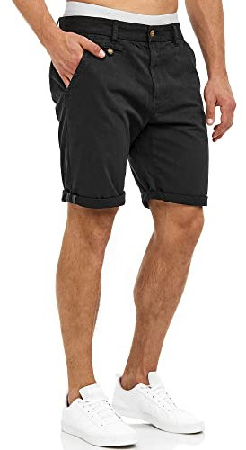 Indicode Herren Cuba Chino Shorts mit 5 Taschen aus Baumwollgemisch | Bermuda Sommershorts für Männer New Black, S