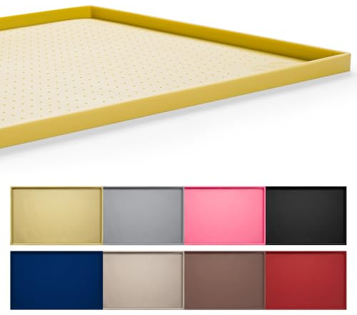 Hubulk Dog Feeding Mat,100% Waterproof BPA Free Silicone Pet Food and Water Bowl Placemat,Dishwasher, High Raised Edge Tray Stop Messes on Floor (Yellow, XXL(32 x 24 x 1))