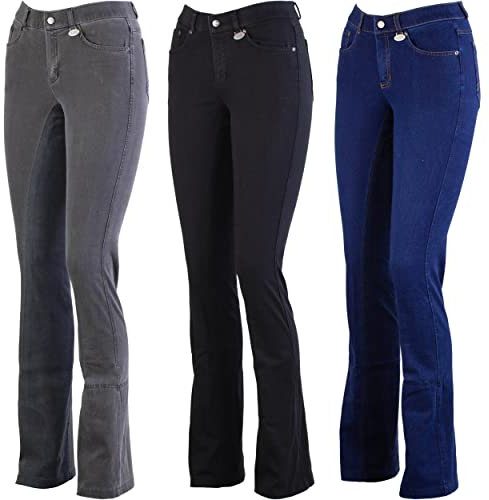 Lazura - Jodhpur Reithose Damen Dina | Denim Reitjeans mit Vollbesatz | atmungsaktive & elastische Vollbesatzreithose | Jeans-Reithose mit 5 Taschen | Reiterhose in Schwarz | Größe 44