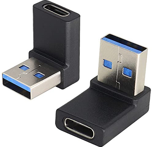 AAOTOKK 90 Grados USB 3.0 A Macho a USB Tipo C Hembra Adaptador(OTG) para PC Adaptador de ángulo Recto Computadora Portátil, Cargador más Dispositivos USB Tipo C(2Unidades Negro/Doblar hacia Arriba)