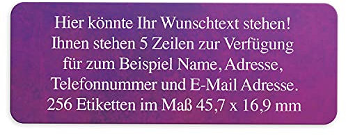 Adress-Aufkleber | PERSONALISIERT | 256 Stück | kleine Etiketten mit Wunsch-Text lila verlauf | Schrift Weiß | für Namen und Adressen