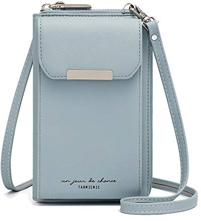 Aeeque Sac Smartphone 6,5'', Portefeuille Femme Porte Monnaie Porte Carte, Sac Bandoulière Femme pour Téléphone Portable, Mini Pochette GSM PU Cuir, Sac de Voyage, Sac GSM(Bleu)