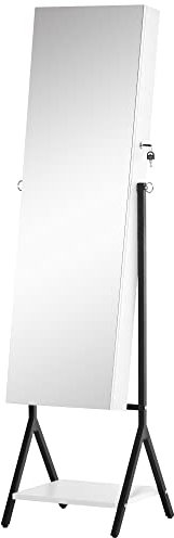 HOMCOM Miroir à Bijoux sur Pied Corps Entier réglable en Angle Armoire à Bijoux avec étagère inférieure Serrure magnétique Fentes et boîtes pour Bijoux 47 x 36 x 157 cm Blanc et Noir