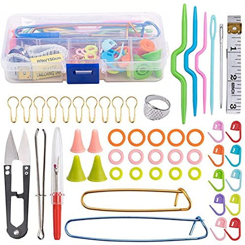 YiYFiT Kit per lavori a maglia, 56 pezzi accessori per maglieria e uncinetto, accessori per ferri da maglia, set di ferri da maglia, kit per uncinetto con custodia per principianti adulti