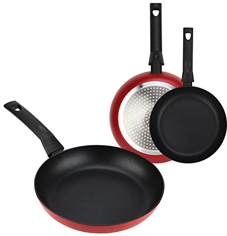 Fagor Nela Rouge Set Juego Sartenes Inducción 20-24-28 cm, Aluminio Extragrueso Espesor 3 mm, Antiadherente Ecológico sin PFOA, Apta para Todas Las Cocinas, Vitrocerámica, Gas, Lavavajillas