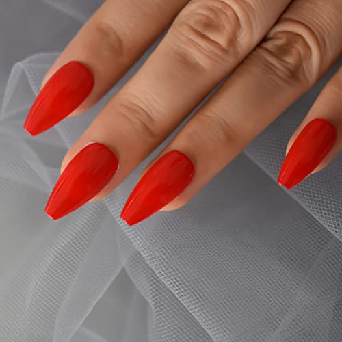 Lot de 24 faux ongles à presser en forme de cercueil Rouge vif