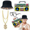 Hip Hop Kostüm Kit, 80er 90er Jahre Rapper Zubehör inklusive Aufblasbare Boom Box Gold Kette Gläser Eimer Hut, Old Style Cool Rapper Outfits für Männer Frauen