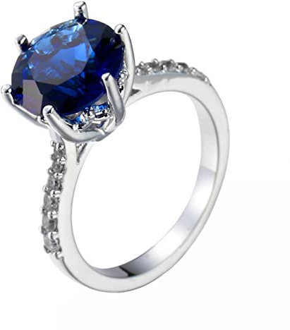Whoiy Ringe Silber Einfach Solitär Six Claws Round Blau CZ Jubiläum Geschenke für Frauen Größe 60 (19.1)