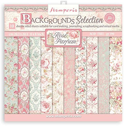 Scrapbooking Small Pad 10 fogli CM 20,3 x 20,3 (8 X8) Backgrounds Selection – Rose Perfum