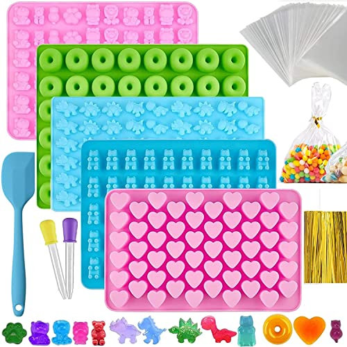 Gummibärchen Form 5 Stück Bonbon Formen Silikon mit 2 Pipetten,Silikonform Gummibärchen,Bonbonform Silikon für Süßigkeiten,Gelee,Schokolade