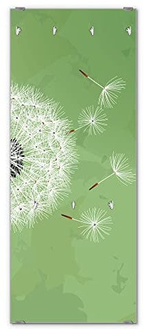 banjado® Wandgarderobe aus Echtglas/Design Garderobe 50 x 125 cm groß/Flurgarderobe mit 7 Haken/Beschreibbares Garderobenpaneel Motiv Pusteblume 3