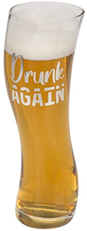 MIJOMA Lustiges Bierglas in wankendem Design, Bierbecher Weizenbierglas für ca. 569 ml, prima für Bierliebhaber (Drunken Again)