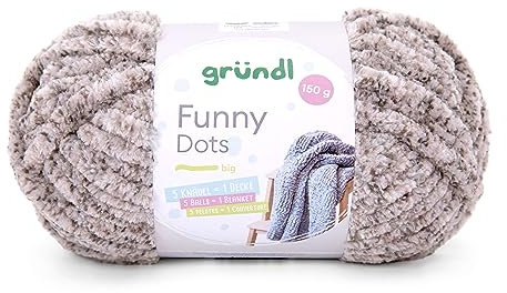 Gründl Wolle Funny Dots Strick- & Häkelgarn (weiches samtartiges Chenille-Garn aus 100% Polyester, 1 x 150 g / 60 m, Nadelstärke: 9-10), steingrau-braun-anthrazit
