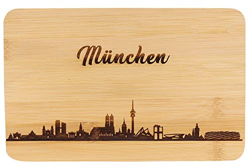 Spruchreif | Frühstücksbrettchen aus Bambus | Brotzeitbrett mit Gravur | Städte Geschenk | München Geschenke | Frühstücksbrettchen Skyline Gravur | München Skyline