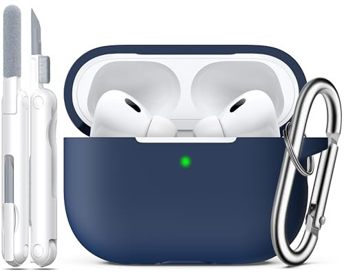 R-fun Kompatibel mit AirPods Pro 2nd/1st Generation Case Cover mit Reinigungsset, Vollschutzsilikon für Apple AirPods Pro 2023/2022/2019 Ladecase[LED anteriore visibile],Mitternachtsblau