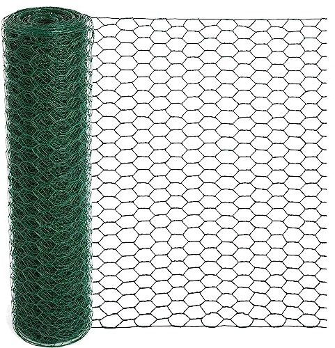 Mklsit Chicken Wire for Floral Arrangements, 15.7 x 157 Inches Green Mesh, 0.6 Inch Hexagonal Galvanized PVC Coated Netting Fence for Crafts, Poultry, Garden