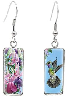 Fucsia Fiore Orecchino Colibrì e Fucsia Orecchino Rettangolare Orecchini Gancio Fatti A Mano Gioielli Cabochon Vetro, 25mm, Pelle