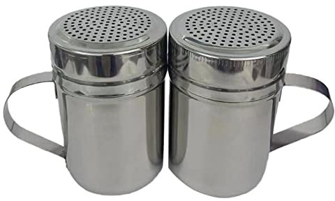 TYTUOO de Polvo de Inoxidable con asa, tamiz de Polvo de Agujero Multiusos, Botella de condimento para al Libre Lechera Vintage (Silver, One Size)