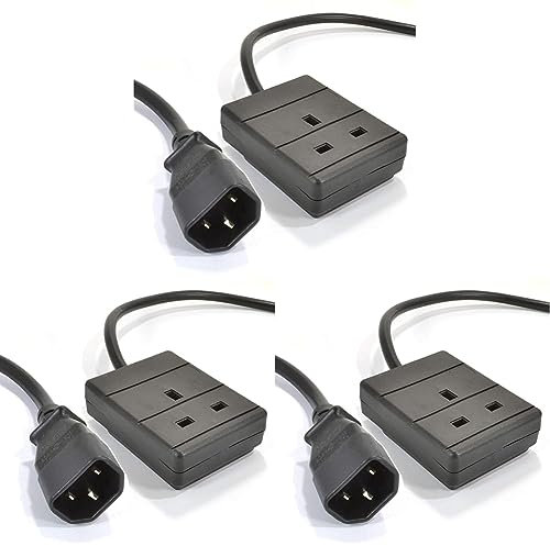 Pro Elec PEL01256 IEC C14 Plug To 13A UK Socket Power Lead, Black, 3m (Pack of 3)