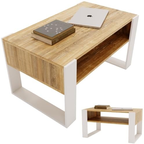 CraftPAK Wohnzimmer Tisch für Couch aus hochwertigem Holzwerkstoff, moderner Couchtisch mit zusätzlicher Ablagefläche, Sofatisch für Wohnzimmer, Farbe Bardolino-Weiß couchtisch weiß