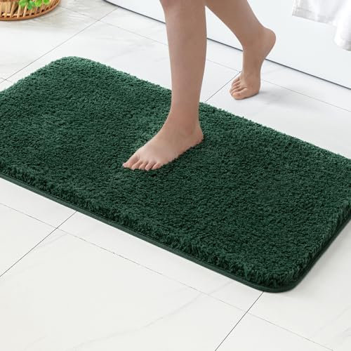MIULEE Badematte Weiche Badteppich rutschfest Badvorleger Fußmatte Badzimmermatte Bettvorleger Flauschig Teppich Badezimmerteppich Duschmatte für Bade & Wohnzimmer Schlafzimmer 40x60 cm Tiefgrün