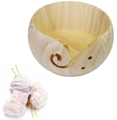 Spldsun Bol de rangement en bois, Bol de Maintien de Laine, Fil Bowl en Bois, avec Fente pour Fil et Trous Percés, pour Travaux D'Aiguille, Crochet, Tricot, DéCoration Maison