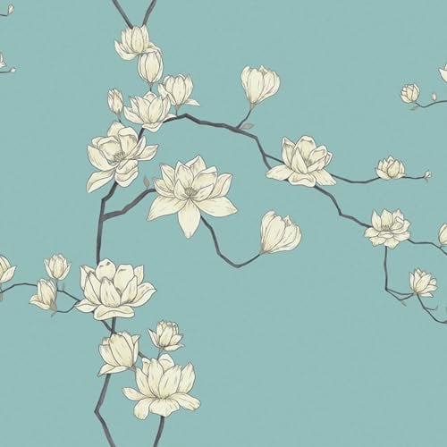 Fiula Floral Peel and Stick Wallpaper 44CMx6M Blue Self Adhesive Wallpaper Beige Flower Vinyl Wrap for Furniture Vintage Texture Renter Friendly Botanical Wallpaper Waterproof Living Room Bedroom