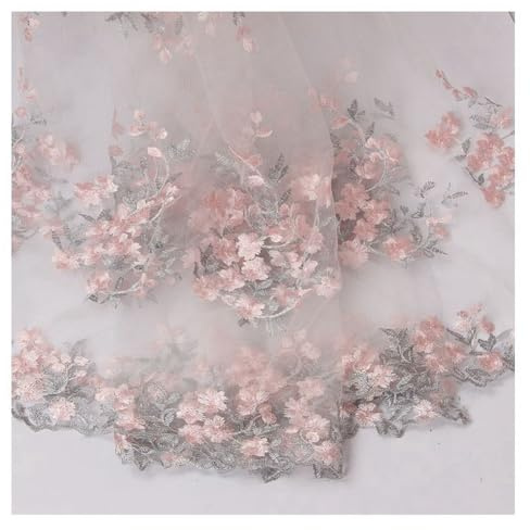 Rockreyoa 140cm Breit Bestickter Spitzenstoff mit Blumenmuster Tüll Spitze Stoff Blumen Stickereistoff zum Nähen Netzstoff für DIY Hochzeitskleid Kleidung Basteln Heimdekoration Grau 1 Yard