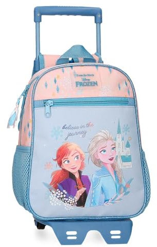Disney Joumma Bags, Frozen Believe in the journey, children's backpack, school bag, made of polyester, wide and adjustable straps, several pockets and compartments., blue, Backpack 28 + Trolley