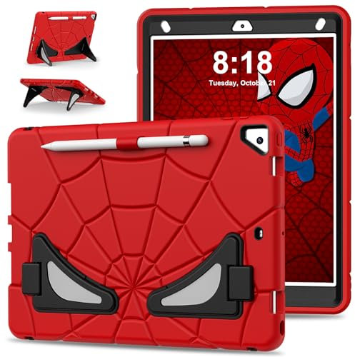 Unichthy Kids Case for iPad 10.2 inch, iPad 9th/8th/7th Generation 2021/2020/2019 Kickstand Cover for Boys Girls Shockproof Hybrid Thickned Cornor Impact Protection, Red/Black