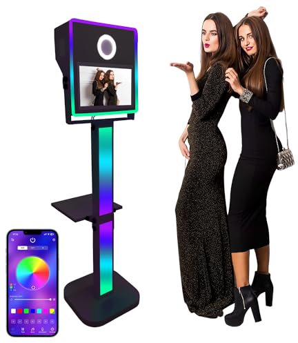 WideMeet Tragbare Kamera Spiegel Photo Booth Mit 15,6 Zoll Touchscreen Selfie Photobooth Maschine DSLR Mit Flight Case Für Hochzeit Party Event (Schwarze Maschine)