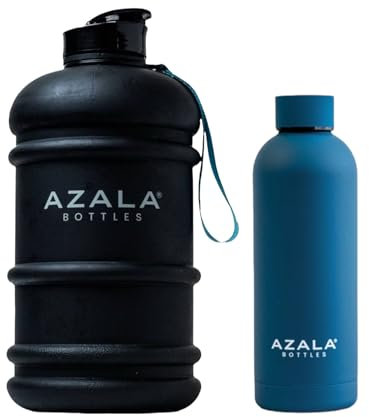 Azala® Trinkflasche 2 l + 500 ml - Thermosflasche Sport (Schwarz + Blaugrün)