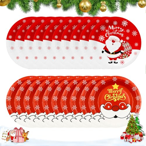20 platos de papel para fiesta de Navidad, platos de papel de Navidad, platos de papel de Papá Noel, platos de papel de cumpleaños, vajilla de Feliz Navidad, platos de fiesta para cumpleaños,