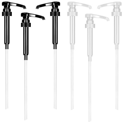 JRYGAC 6 Pièces Pompe Sirop, Plastique Pompe Sirop Pompe de Rechange avec Tuyau, Distributeur Sirop Pompe, Réutilisables Pompe Doseuse, Distributeur de Sirop et Jus, Livré avec Tuyaux Longs