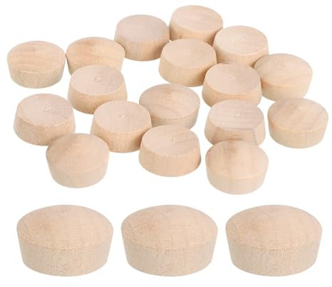 QUARKZMAN 20Pcs Bouchons à Bouton en Bois, 18,5mm Tête Plate Bouchons de Trou de Vis en Bois Dur, Capuchons en Bois, Bouchons pour Meubles, Travail du Bois, Artisanat (20mm x 18,5mm)