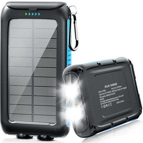 Kepswin Solar-Charger-Power-Bank-49800mAh Portable Solar Phone Charger with LED Flashlight/15W Fast Charge USB C Waterproof External Backup Battery Pack for All Cell Phones & Electronic Devices