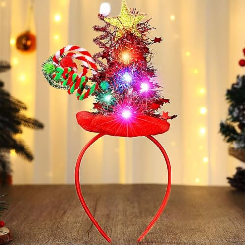 Reaky Bandeau de Noël lumineux avec LED rouge - Accessoires de Noël pour femme (rouge, taille unique)