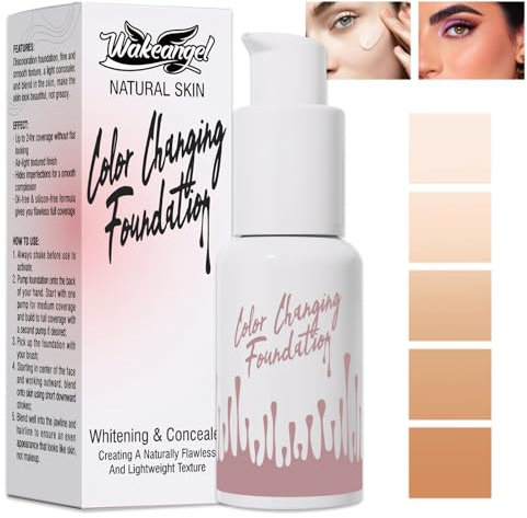 Farbwechselnde Foundation Color Changing Foundation Make up Color Changing Foundation Farbwechselnde Foundation Wasserfest Feuchtigkeitsspendend Natürliche Verfärbung Langanhaltende ölkontrolle,30ml