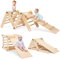 Klettergerüst Indoor, Kletterdreieck mit Rutsche, Montessori Kletterleiter aus Holz, inkl. doppelseitige Rampe, zum Klettern, Rutschen, multifunktionaler Indoor Spielplatz für Kinder ab 1 Jahren