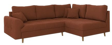 S-Style Möbel Sofa Couch Ecksofa Eckcouch L Form 231 x 161 x 81 cm Cordstoff Freistehend Rechts Massivholzfüße Braun Skandinavischer Stil Milo Terrakotta