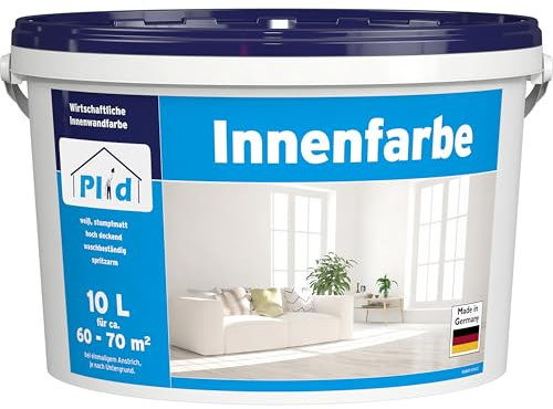 Plid® Design Innenfarbe Weiß 10L [HOHE DECKKRAFT] Design-Colour Weiss - Bunte Farbe Wand - Matte Wandfarbe - Für ca. 60-70 m² in Profi Qualität - Atmungsaktiv & Tropfgehemmt