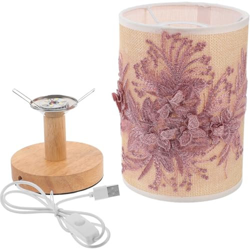 Artibetter USB Robuste Schreibtischlampe Tischleuchte aus Eisen und Holz mit 3d Stoffschirm mit Kreativem Design für Schlafzimmer und Homeoffice Ausstattung