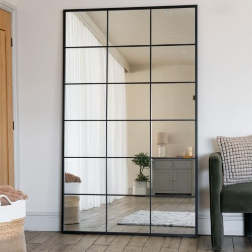 Jobu | Full Length Black Mirror - 200cm x 120cm home | Large Rectangle Modern Wall & Standing Mirror with Lattice Design for Bathroom, Bedroom, or Hallway | Kyo