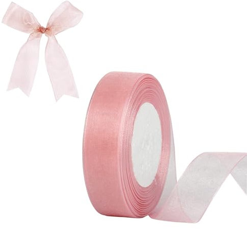 Nastro Di Organza,2 cm x 45 m Rosa Rotolo di Nastro di Organza,Nastro Trasparente per Confezioni Regalo,Decorazioni per Matrimoni,Fiocchi,Accessori per Capelli,Artigianato Fai da Te Fatto a Mano