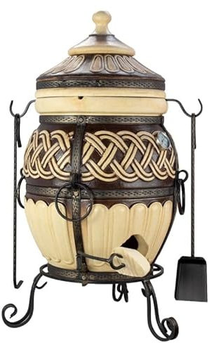 Tandoor Four Thor Grand Tandyr en céramique réfractaire Barbecue et fumoir pour viande, pain, pizza et légumes | Cheminée de jardin et station barbecue | Tandir, cuisine d'extérieur pour terrasse et