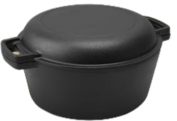 Cast Iron Dutch Oven with Skillet Lid and Double Handles,4.5l 26cm 2 in 1 Pre-Seasoned Cookware Dutch Oven Pot with Handle Covers for Home Cooking Gas, Halogen and Electric Cooktops