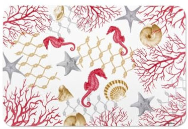 Excelsa Coral Set 6 amerikanische Tischsets, 43,5 x 29 cm, Motiv Marine mit Pferden und Korallen, PP-Kunststoff, wiederverwendbar, hergestellt in Italien