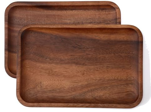 2PCS Wood Valet Tray for Men Women, Catch All Acacia Mens Key Dump Bedside Nightstand Organizer EDC Woden Tray for Phone Watch Wallet Keys