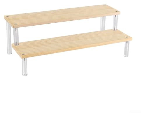 Soporte de exhibición de escalera de madera, estante organizador de almacenamiento multicapa, para coleccionables, cosméticos, postres, decoración del hogar (2 capas de 20 cm)