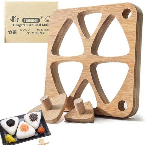Onigiri Bambus-Reiskugelform-Set, mit Pressplatte, dreieckige Sushi-Form für Japaner. Musubi Holz Classic Maker Kinder Mittagessen Bento Picknick Familie Zuhause DIY (große Größe)